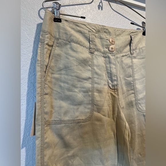 B16.01 NWT Caslon 100% Linen Convertible Capri/Pants Button Up Khaki 4 - Picture 3 of 4